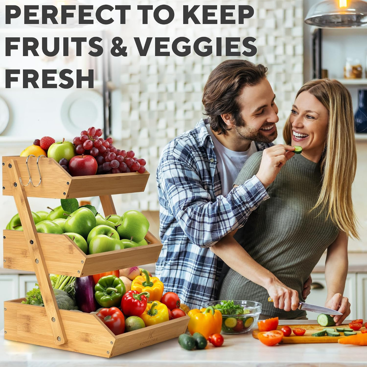 Raft Druri Bambuje me 3 Nivele për Fruta dhe Perime